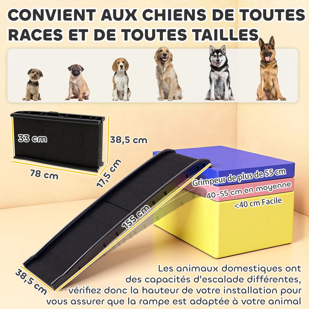 Rampa pieghevole per cani ¨C Xylo ¨C PP antiscivolo nero 155x38,5x15,5cm