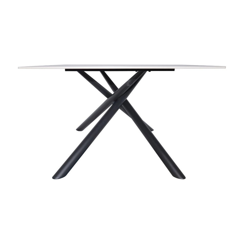Tavolo fisso Corveo con piano effetto marmo bianco e struttura in metallo nero stile Shangai 180x90