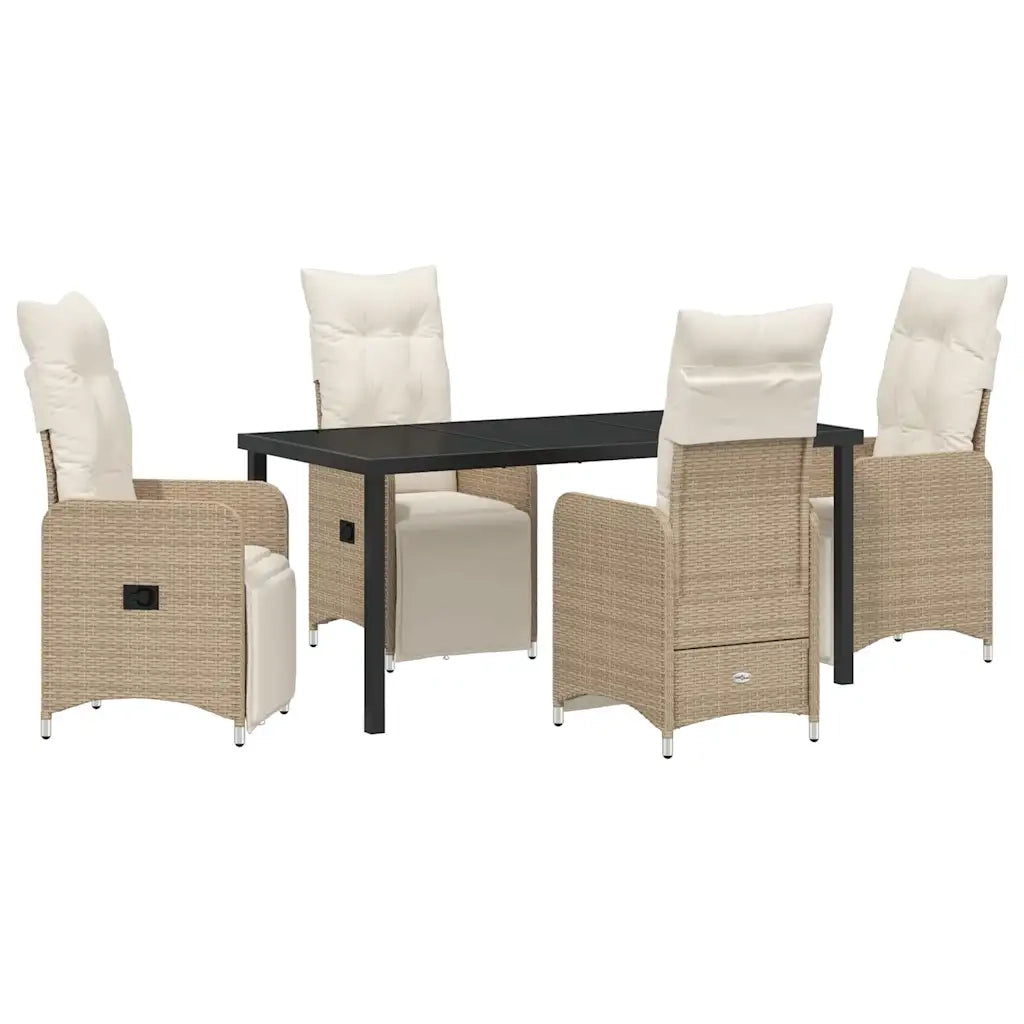 Set da Pranzo per Giardino con cuscino 5 pcs Beige polyrattan