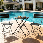 Set bistrot pieghevole da esterno 3 pezzi con tavolo rotondo Ø58 cm in metallo nero