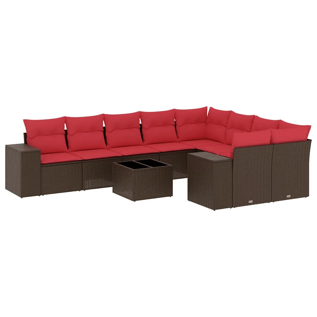 Set Divani da Giardino 10 pz con Cuscini Marrone in Polyrattan 3223053