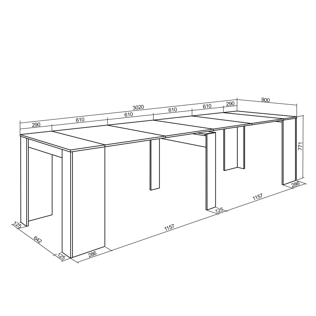 Consolle allungabile, 302x90x77cm, Per 14 persone, Tavolo da pranzo, Nero RF2657