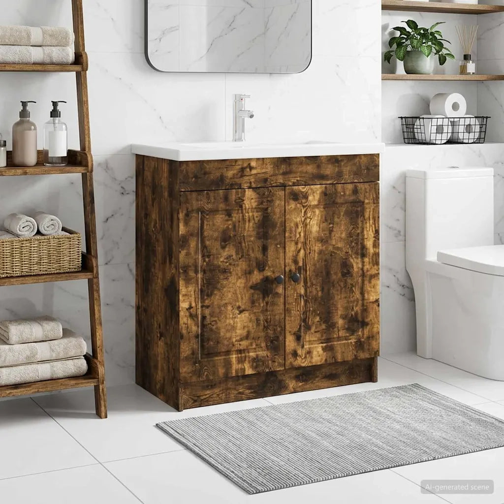 Mobiletto da bagno sotto il lavello Rovere Fumo