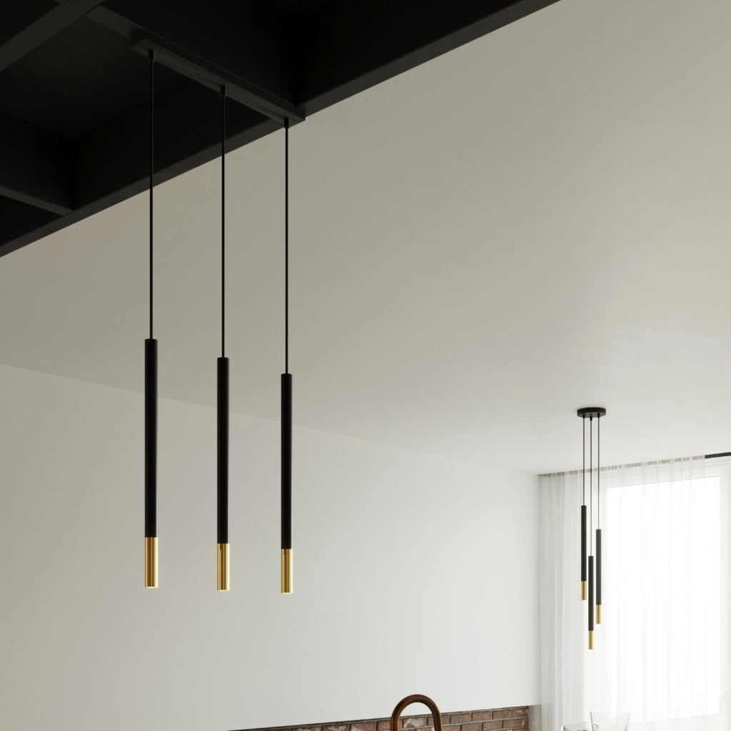 Lampada a sospensione Vitreo 3 luci nero/oro Pure Lume