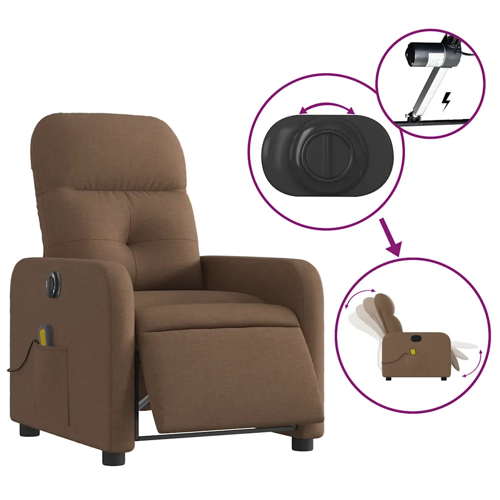Poltrona Massaggiante | Sedia Relax Reclinabile Elettrica Marrone in Tessuto