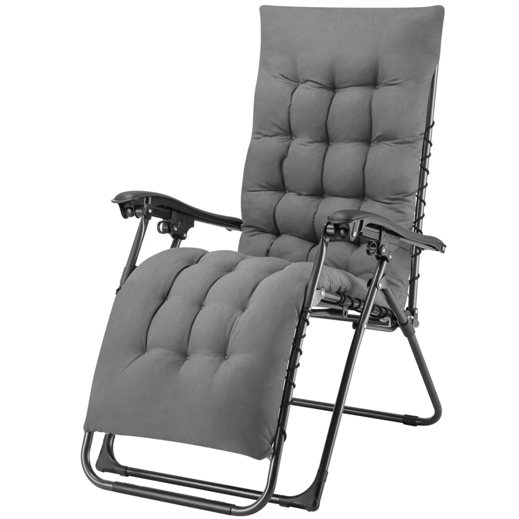 Poltrona da Giardino con Cuscino Imbottito Struttura Acciaio Pieghevole Grigio Relax