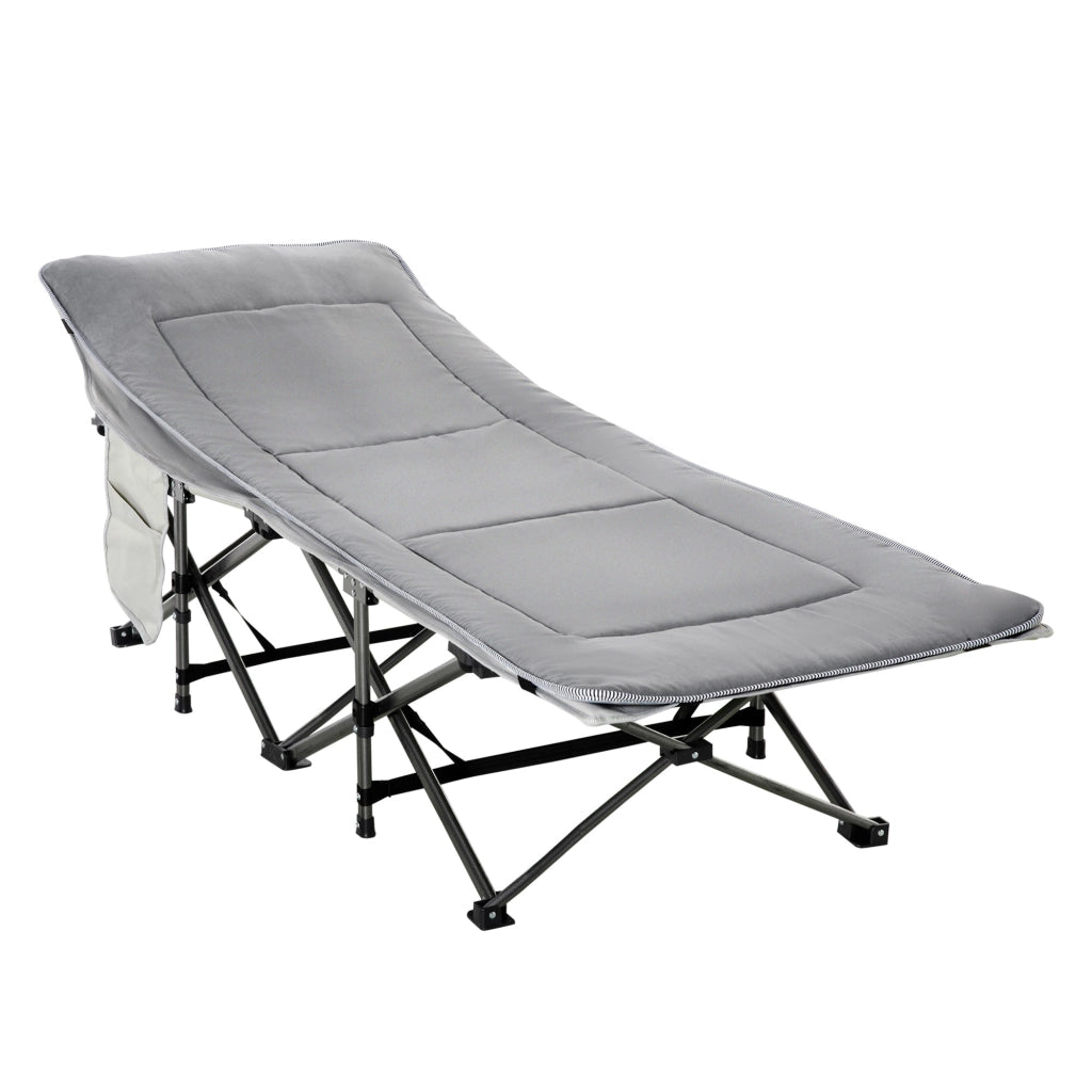 Lettino da Campeggio Pieghevole e Imbottito con Tasca Portaoggetti 188x64,5x53 cm  Grigio chiaro