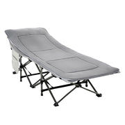 Lettino da Campeggio Pieghevole e Imbottito con Tasca Portaoggetti 188x64,5x53 cm  Grigio chiaro