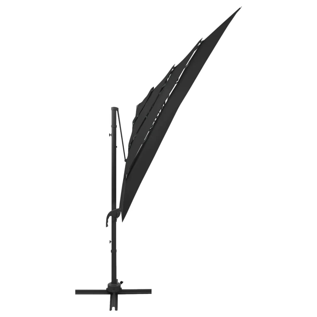 Ombrellone da giardino a quattro livelli con palo in alluminio 250 x 250 cm nero 02_0008790