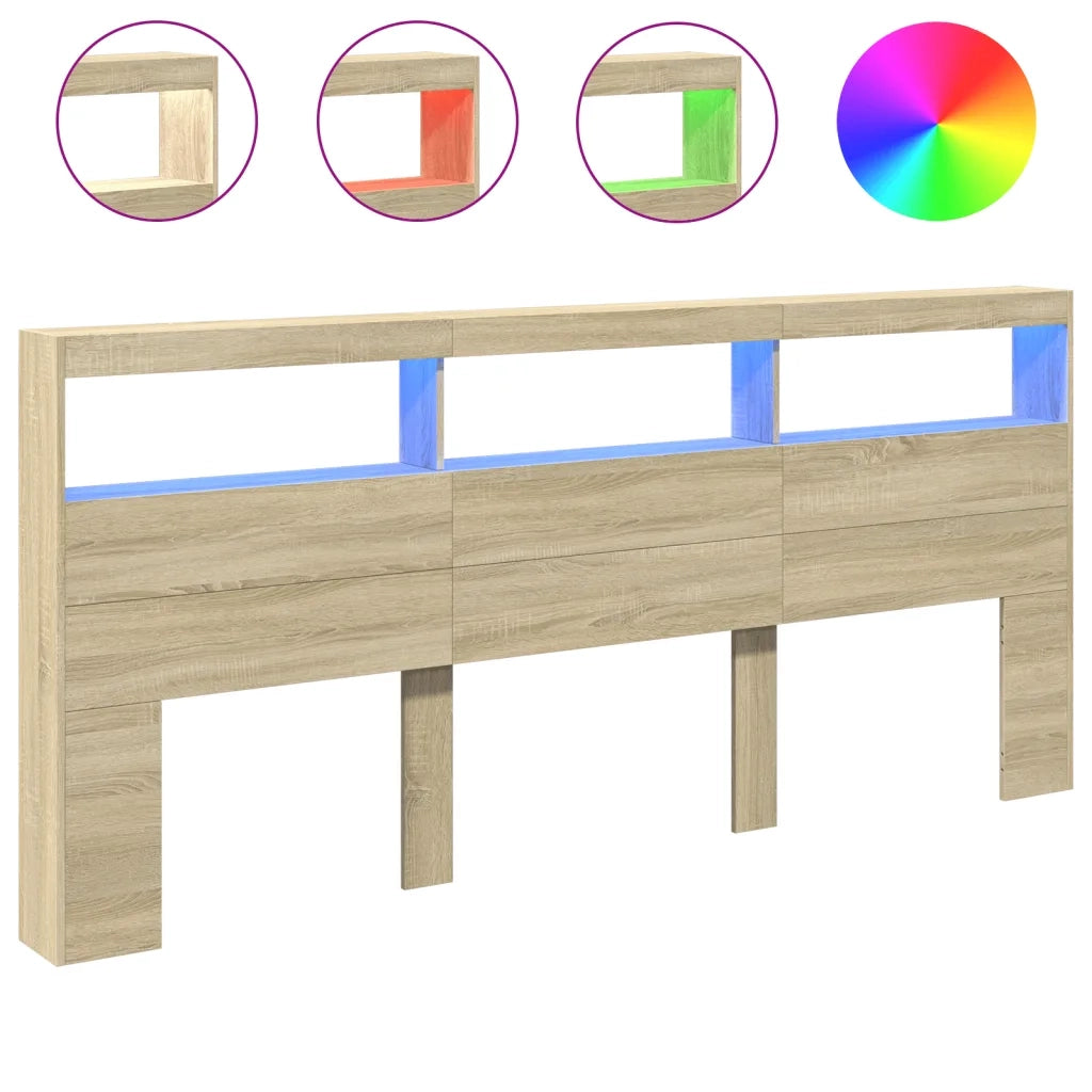 Testiera con Contenitore a LED-Testata del letto Rovere Sonoma 220x17x102 cm