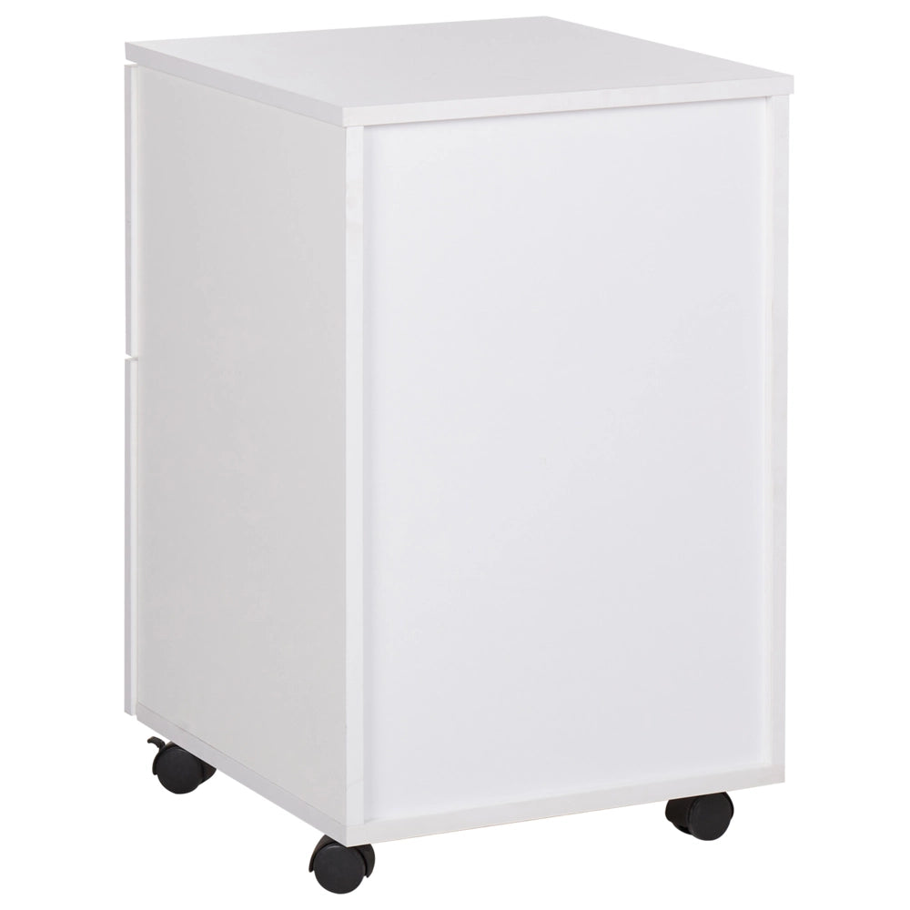 Armadietto per ufficio in legno massiccio con 2 cassetti e ruote con serratura a chiave bianco design moderno