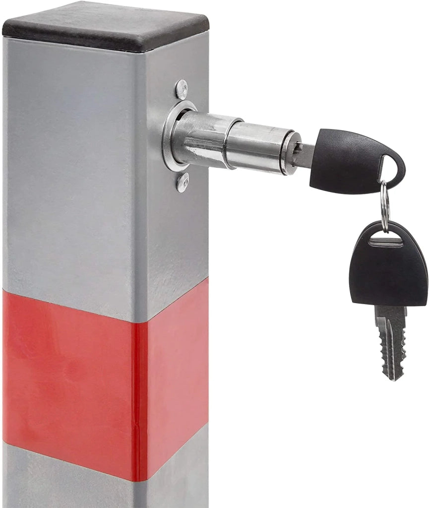 Palo di sbarramento pieghevole per parcheggio auto 65 cm acciaio grigio con strisce rosse 13_0002309