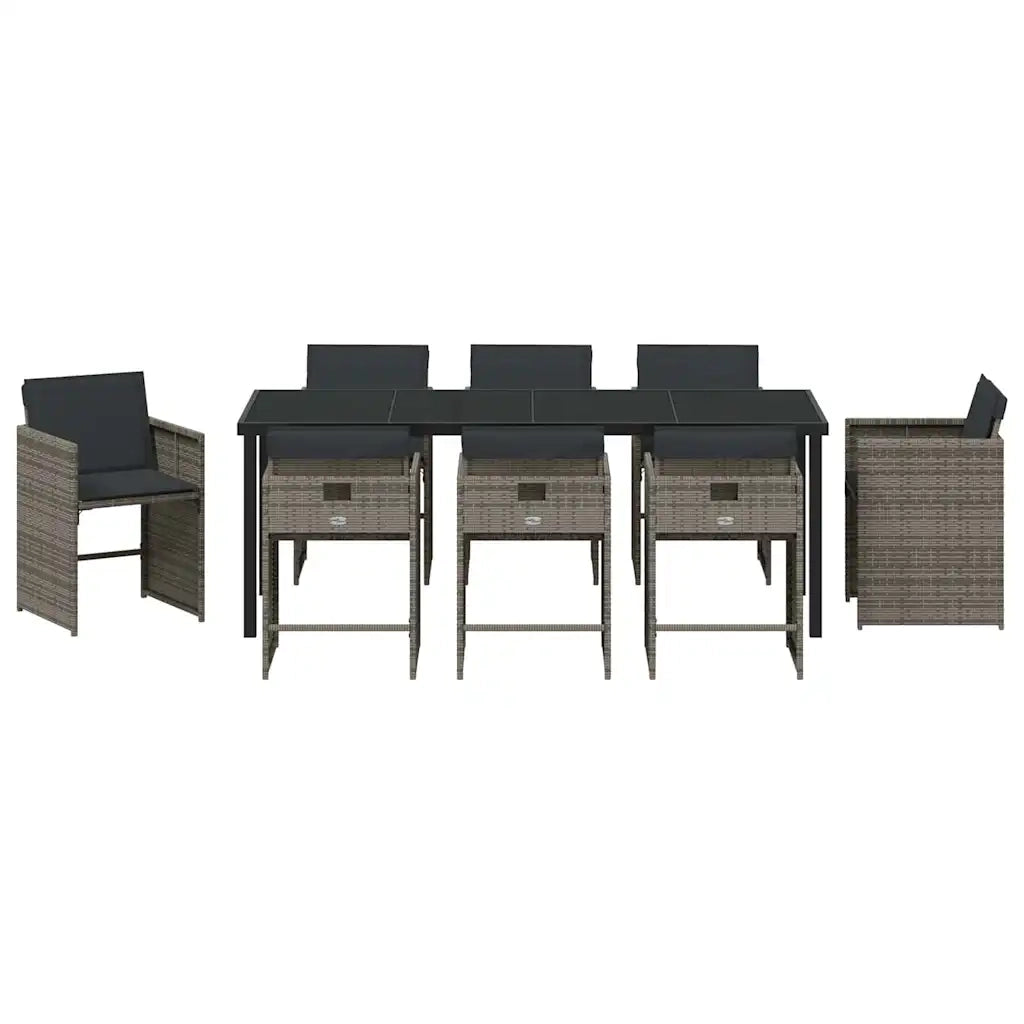 Set da Pranzo per Giardino 9 pcs Grigio polyrattan 3380696