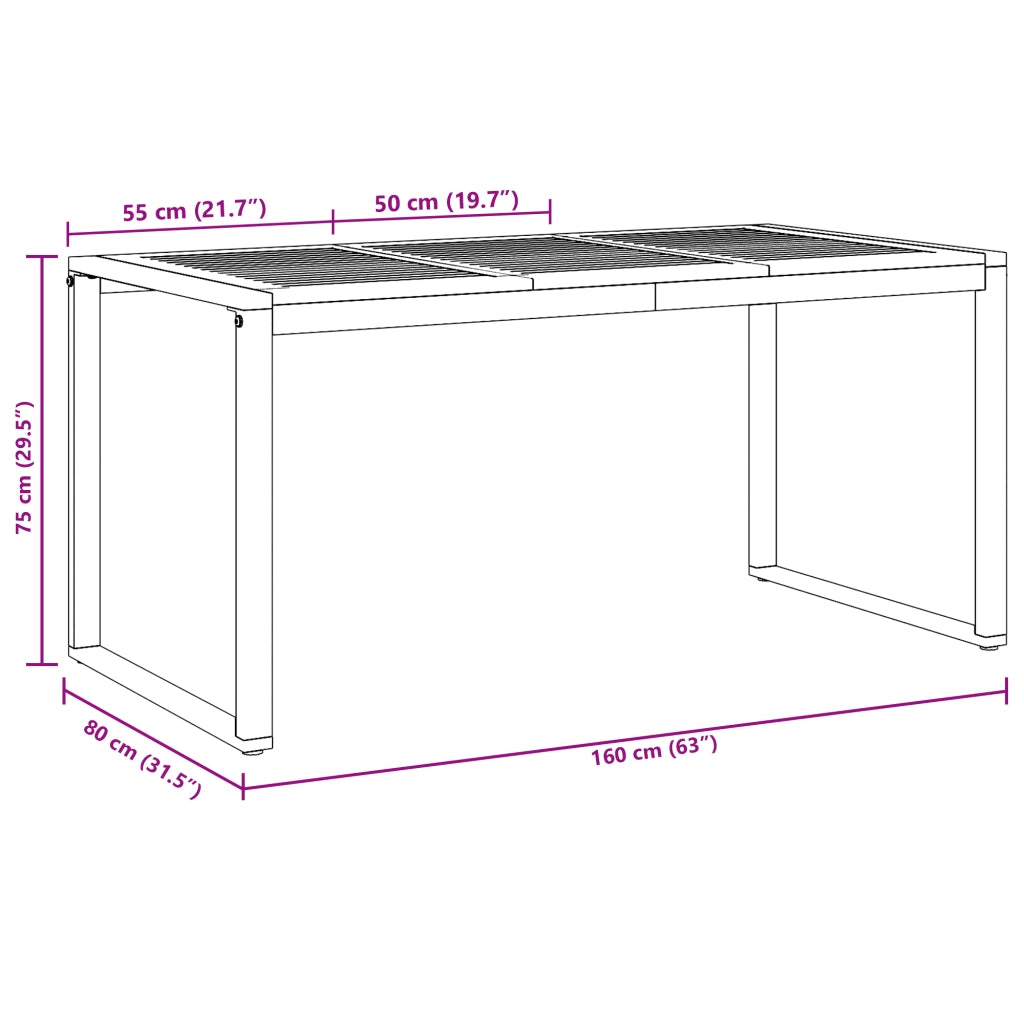 Tavolo da pranzo da esterno  Grigio 160x80x75 cm Acciaio e Legno massello di acacia