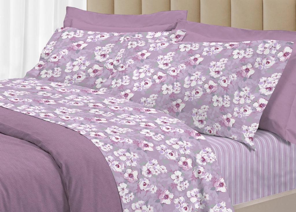 Completo Lenzuola Letto 100% Cotone Italy 3027 Disegno Indie - Matrimoniale - Rosa
