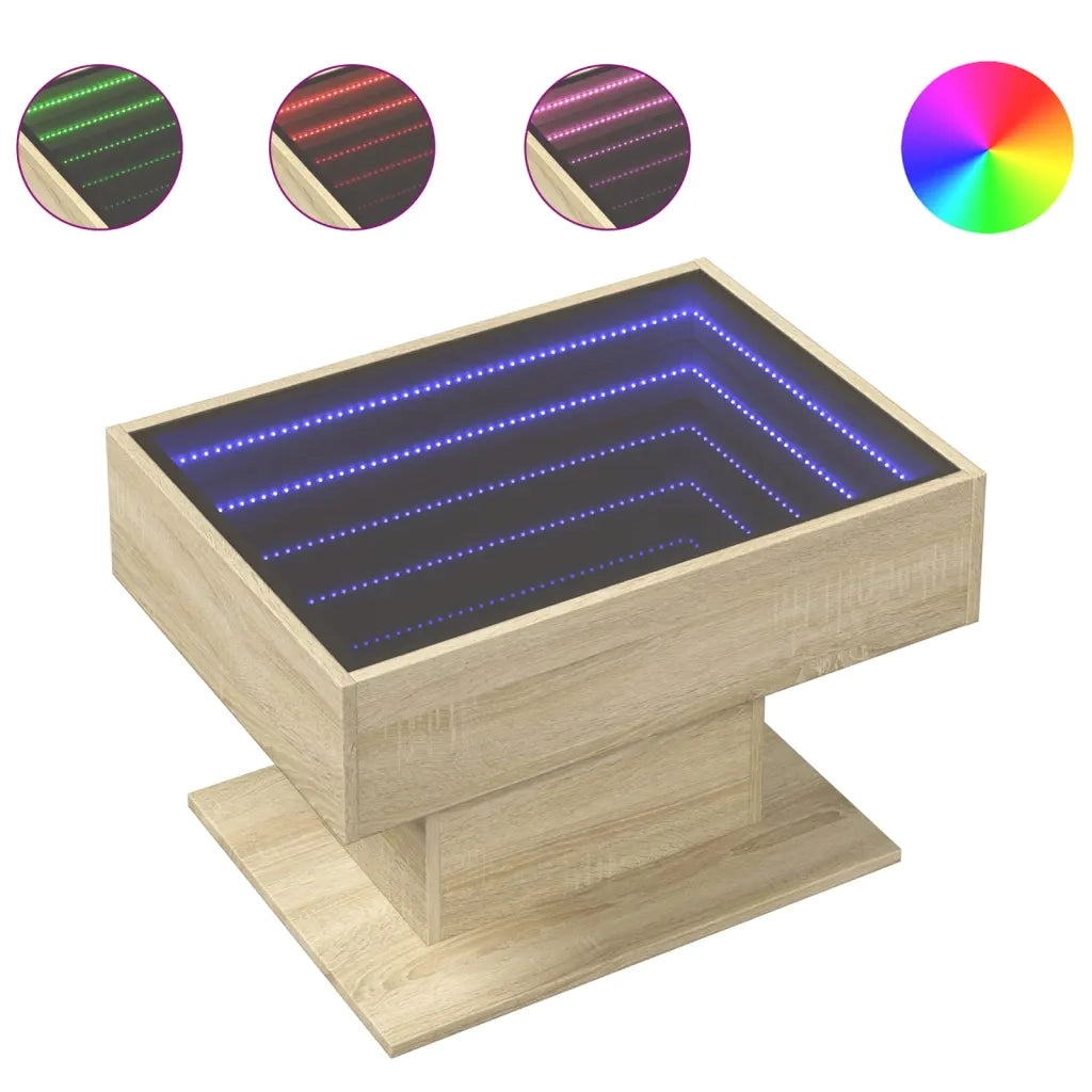 Tavolino Salotto con LED-Tavolino da soggiorno-Tavolo Rovere Sonoma 70x50x45 cm Multistrato