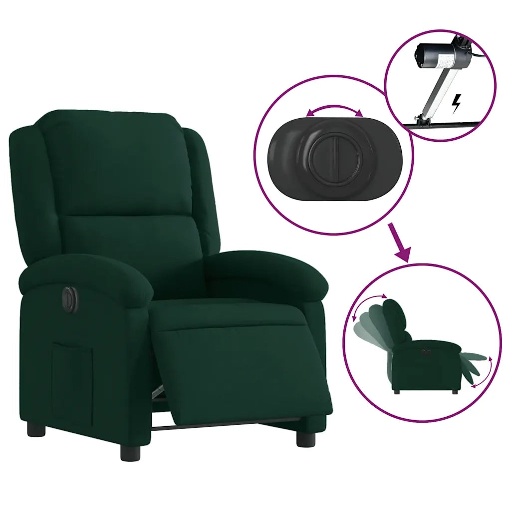 Poltrona | Sedia Relax Elettrica Reclinabile Verde Scuro in Vera Pelle