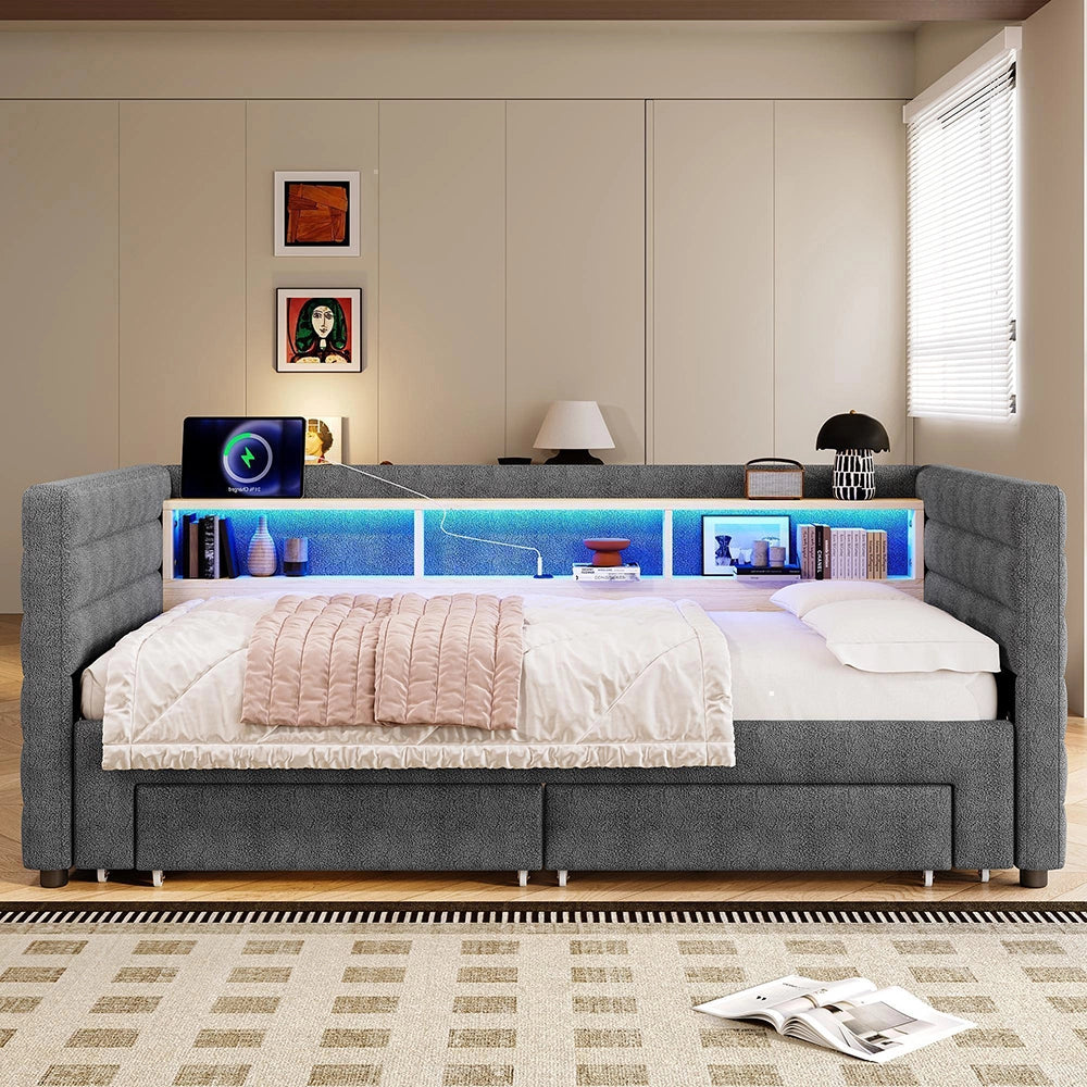 Divano letto 90x190cm?- Xylo - gigogne USB velluto grigio