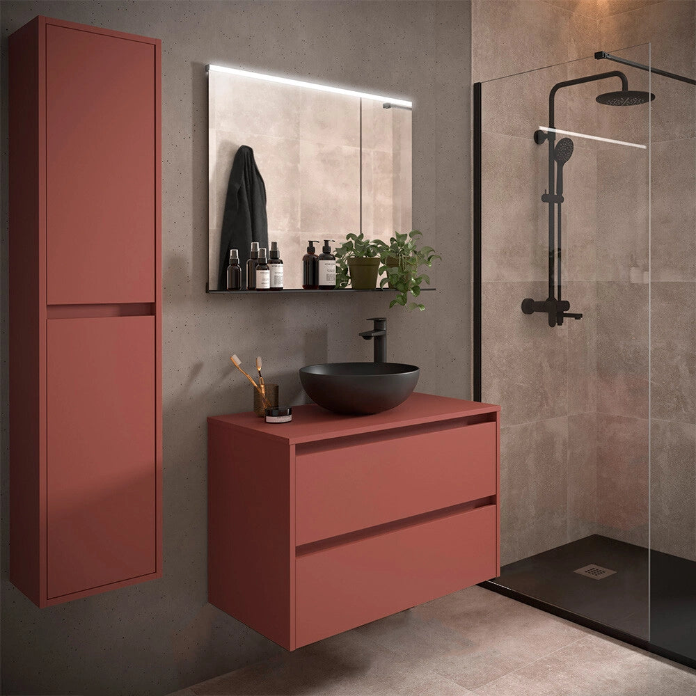 Mobile bagno sospeso 70 cm rosso satinato con top per lavabo da appoggio Gaya