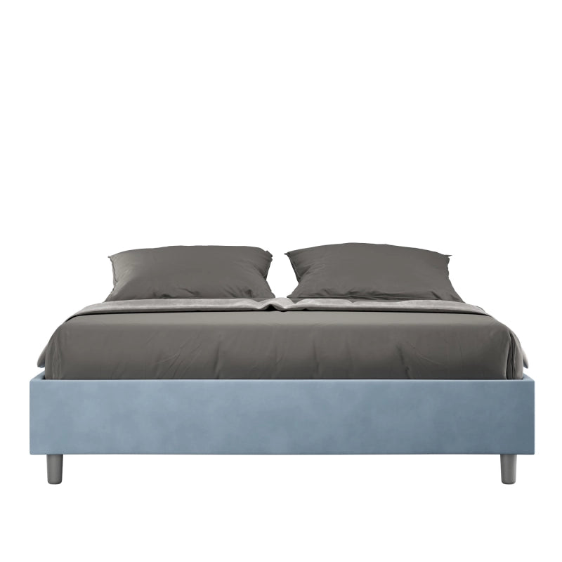 Letto Sommier imbottito Matrimoniale 160x190 cm Azelia - Contenitore,Microfibra,Azzurro