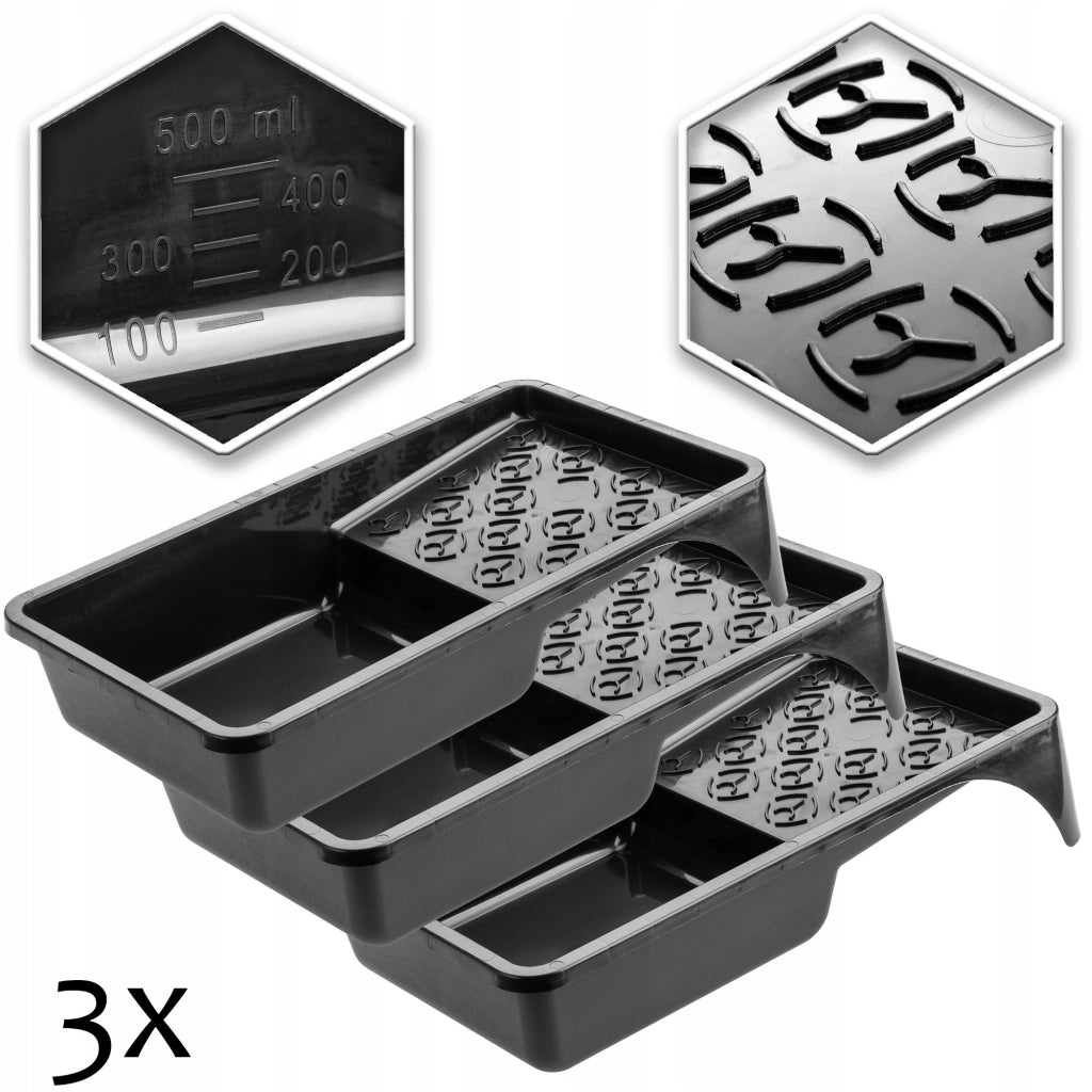 Vassoio grande per pittura KADAX 155x295 mm per set di rulli per pittura, nero, 3 pezzi