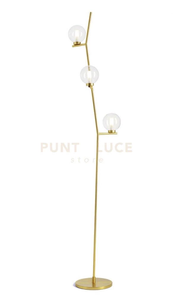 CAMELY LAMPADA DA TERRA 3 LUCI ORO SPAZZOLATO ATTACCO G9 D.12CM IN VETRO TRASPARENTE