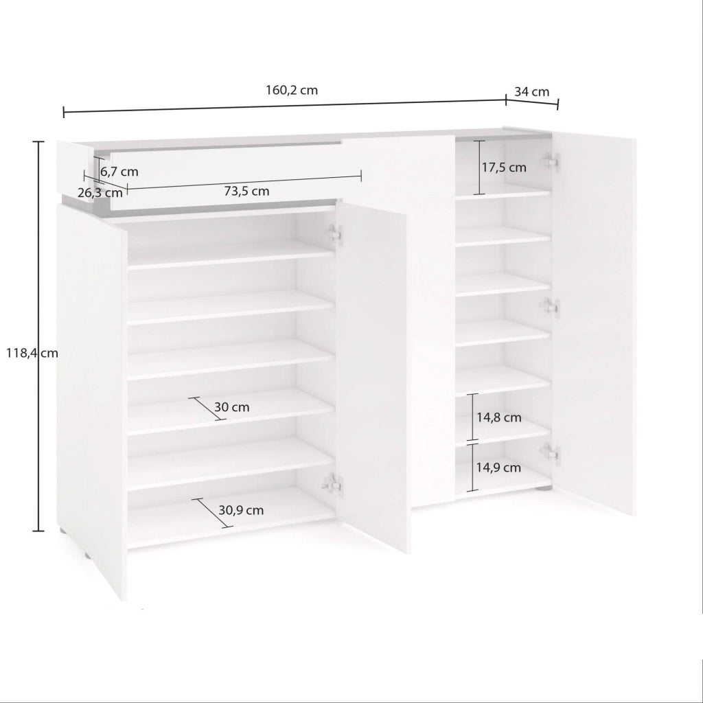 Mobile Portascarpe Speranza, Scarpiera 10 Ripiani Made in Italy, 160x34x115h cm Bianco Lucido