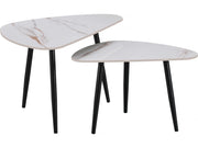 Set di 2 tavolini da caffè impilabili in ceramica "Terra" - 49 x 79 x 56 cm - Bianco