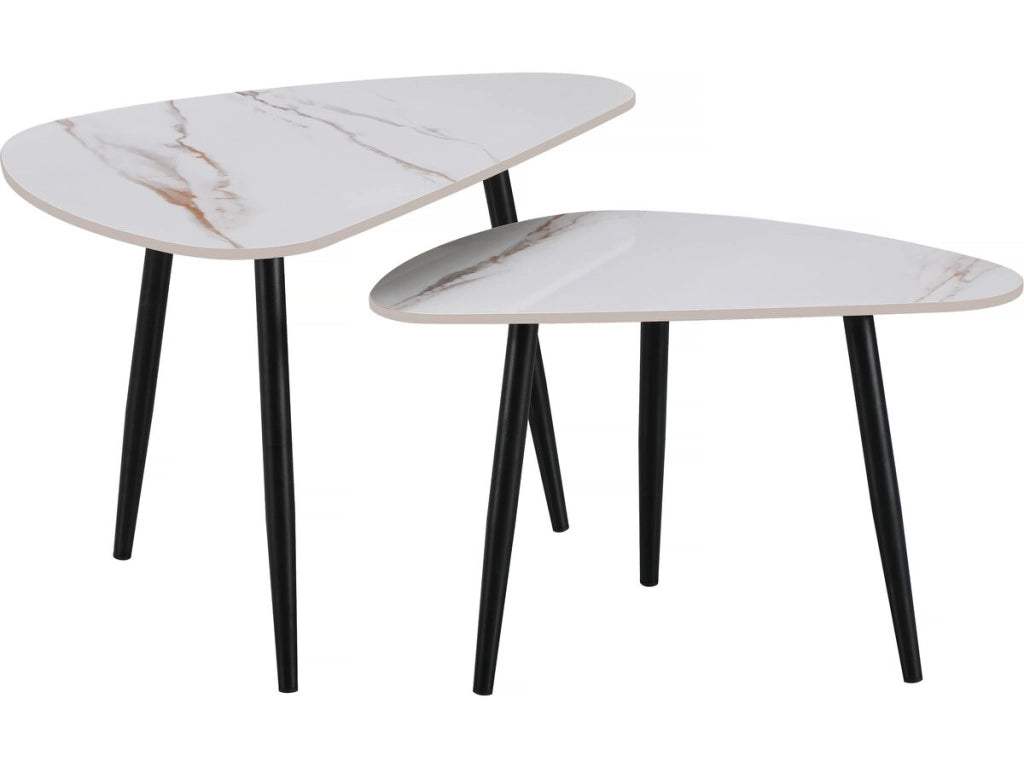 Set di 2 tavolini da caffè impilabili in ceramica "Terra" - 49 x 79 x 56 cm - Bianco