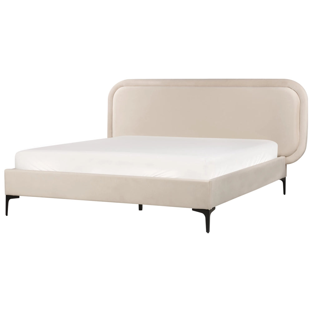 Letto matrimoniale EU Beige Chiaro Velvet 180 x 200 cm Imbottito Telaio Poggiatesta