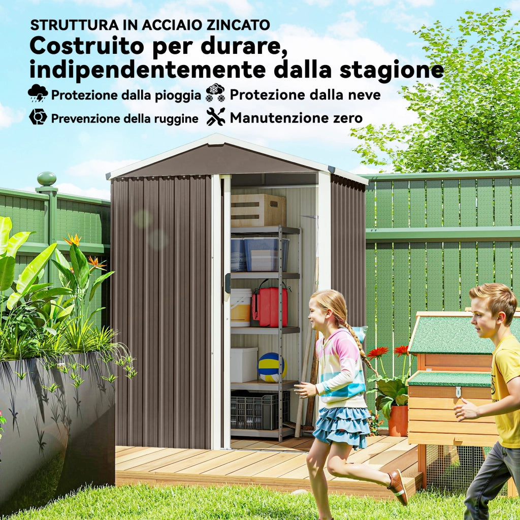 Casetta da Giardino in Acciaio ¨C zephmum ¨C Marrone, 136x87x179 cm