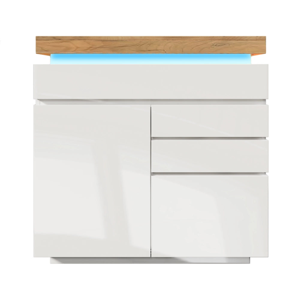 Cassettiera con 2 Ante e 3 Cassetti e LED con Controllo App; Finitura Lucida; in Pannello Truciolare; Bianco; 110??39??115 cm