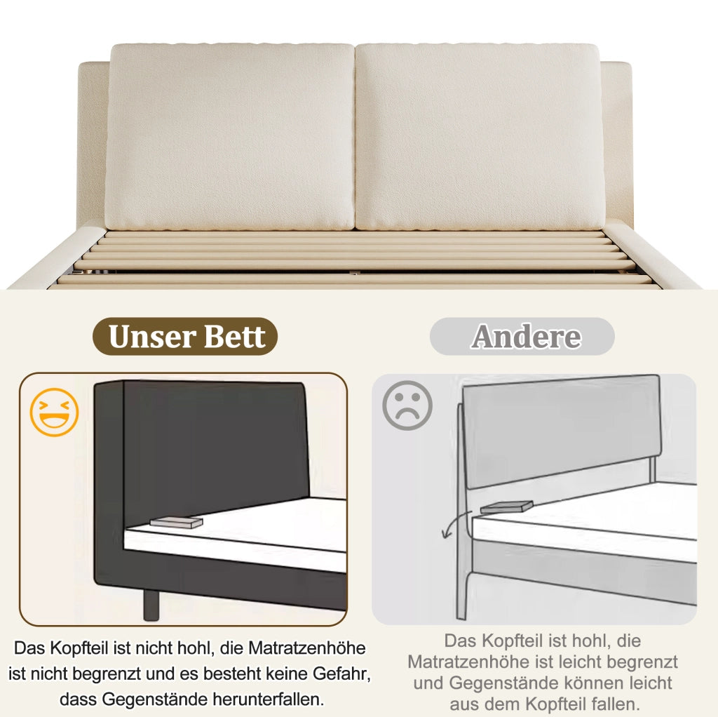 Letto imbottito beige in bouclé con rete a doghe