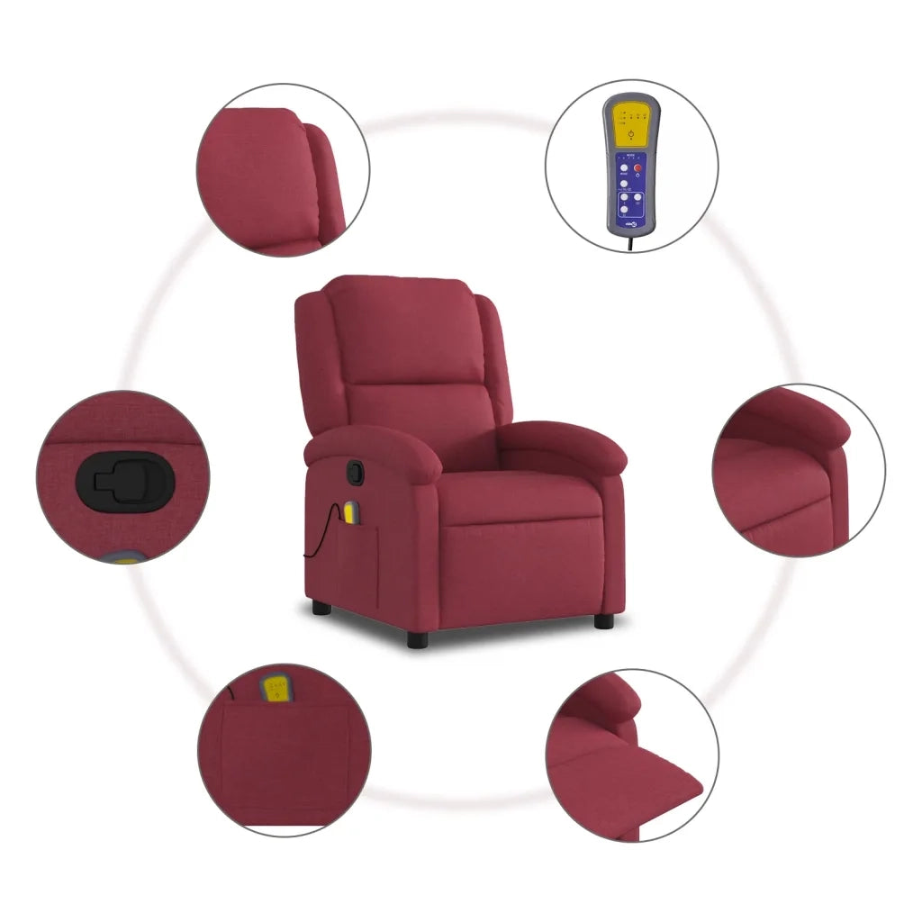 Divano Sedia-Poltrona Massaggiante Reclinabile Rosso Vino in Tessuto 574016