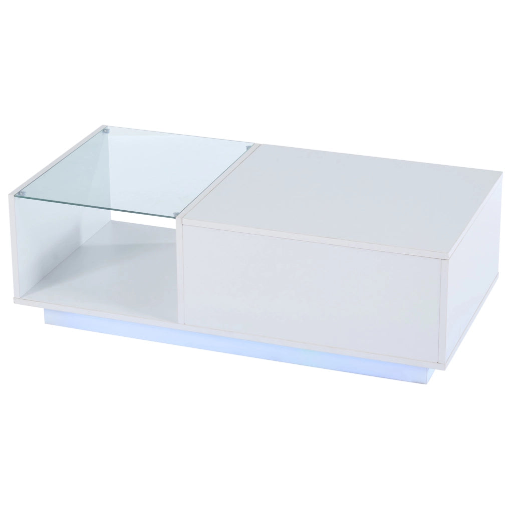 Tavolino da caff猫 100x50x33 cm; piano sollevabile con LED app; truciolato bianco