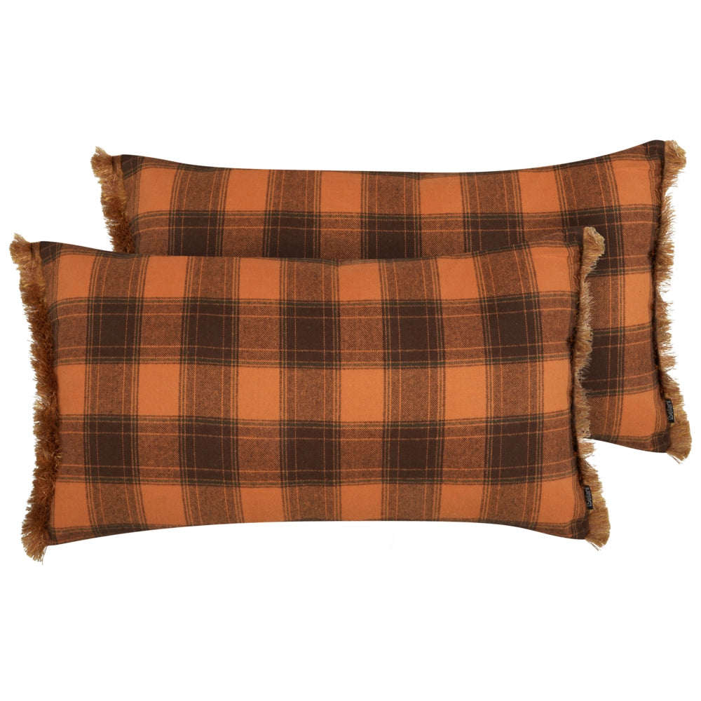 Set di 2 cuscini decorativi con motivo a scacchiera e nappe rettangolari nero e arancione 40 x 70 cm camera da letto soggiorno stile retrò