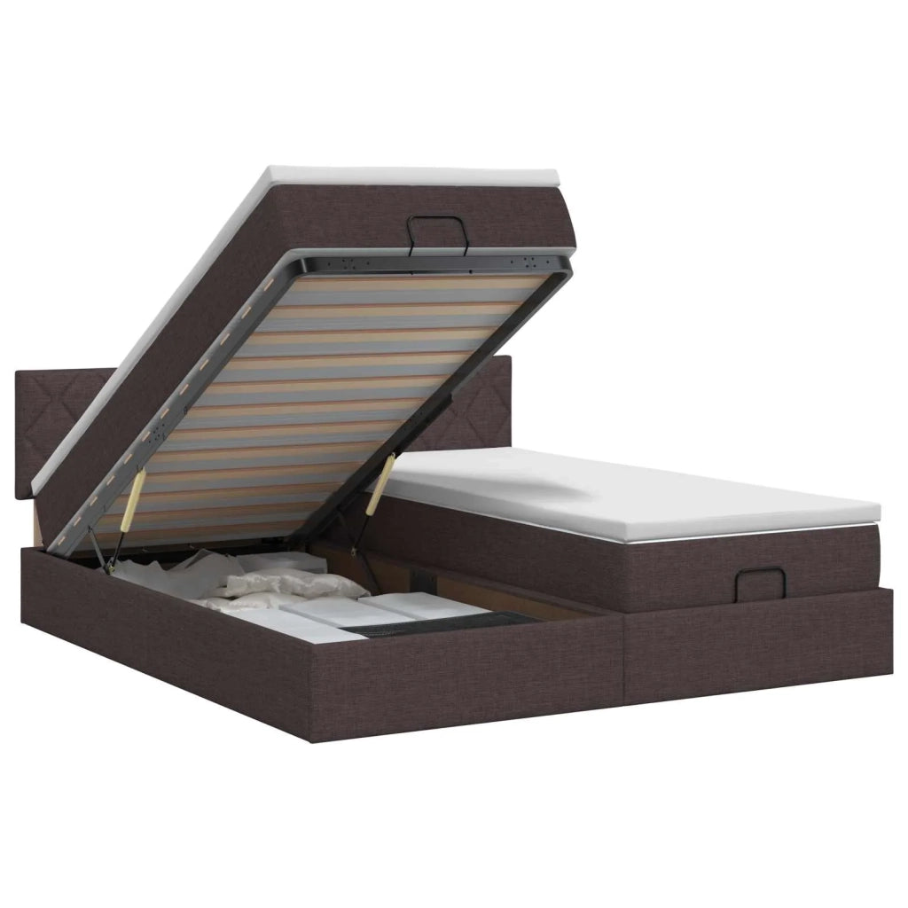 Letto ottomano con materasso 2 pz Marrone Scuro Tessuto 3456722