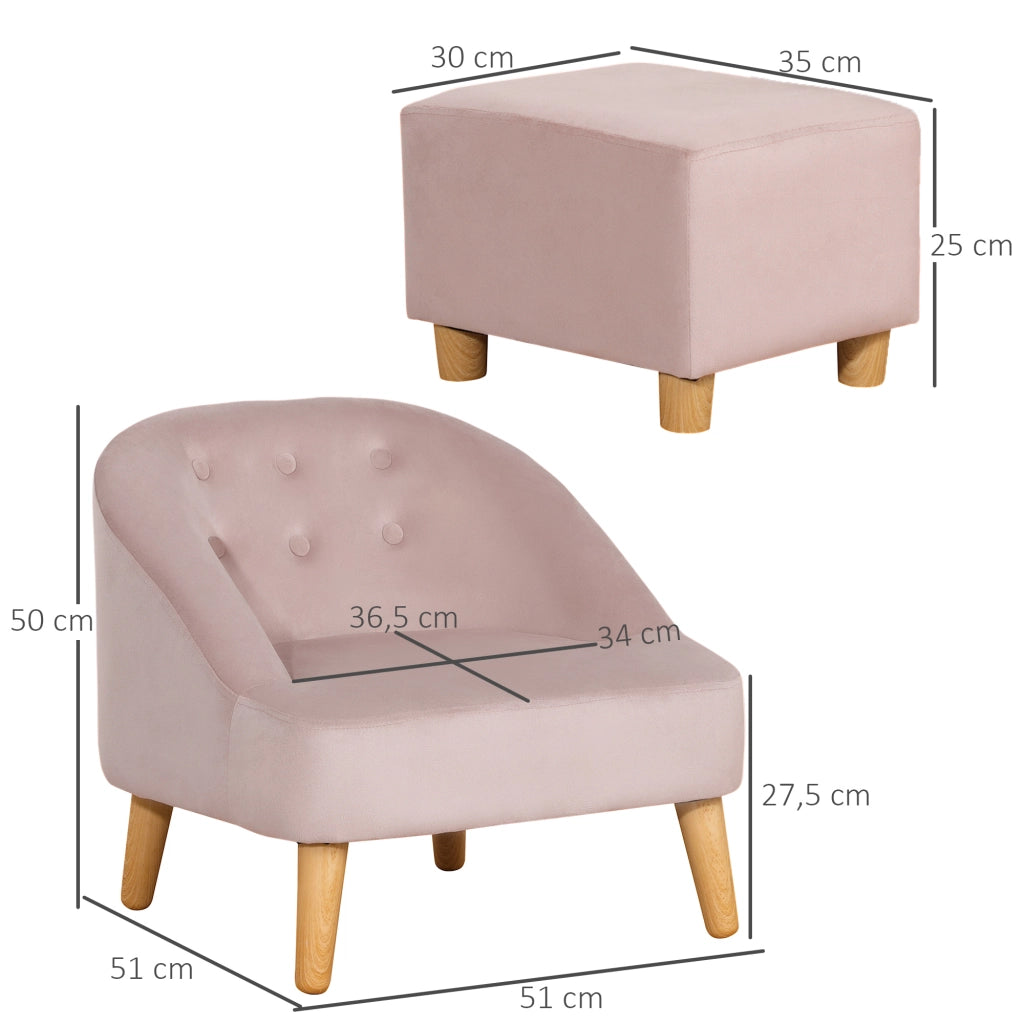 Poltrona con pouf per bambini 3-5 anni ¨C zephmum ¨C rosa velluto 51x51x50 cm