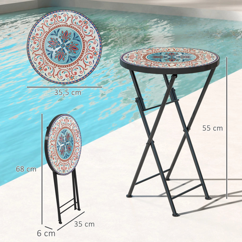 Tavolino da Giardino Pieghevole con Piano a Mosaico e Cuscini Antiscivolo ¨C Zephmum ¨C ?35,5x55 cm Multicolore
