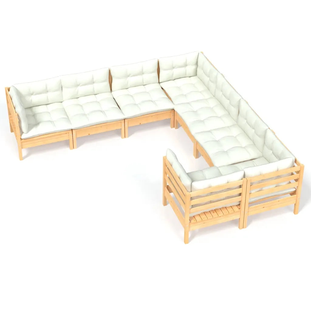 Set Divani da Giardino 8 pz con Cuscini Crema Massello di Pino 3096971