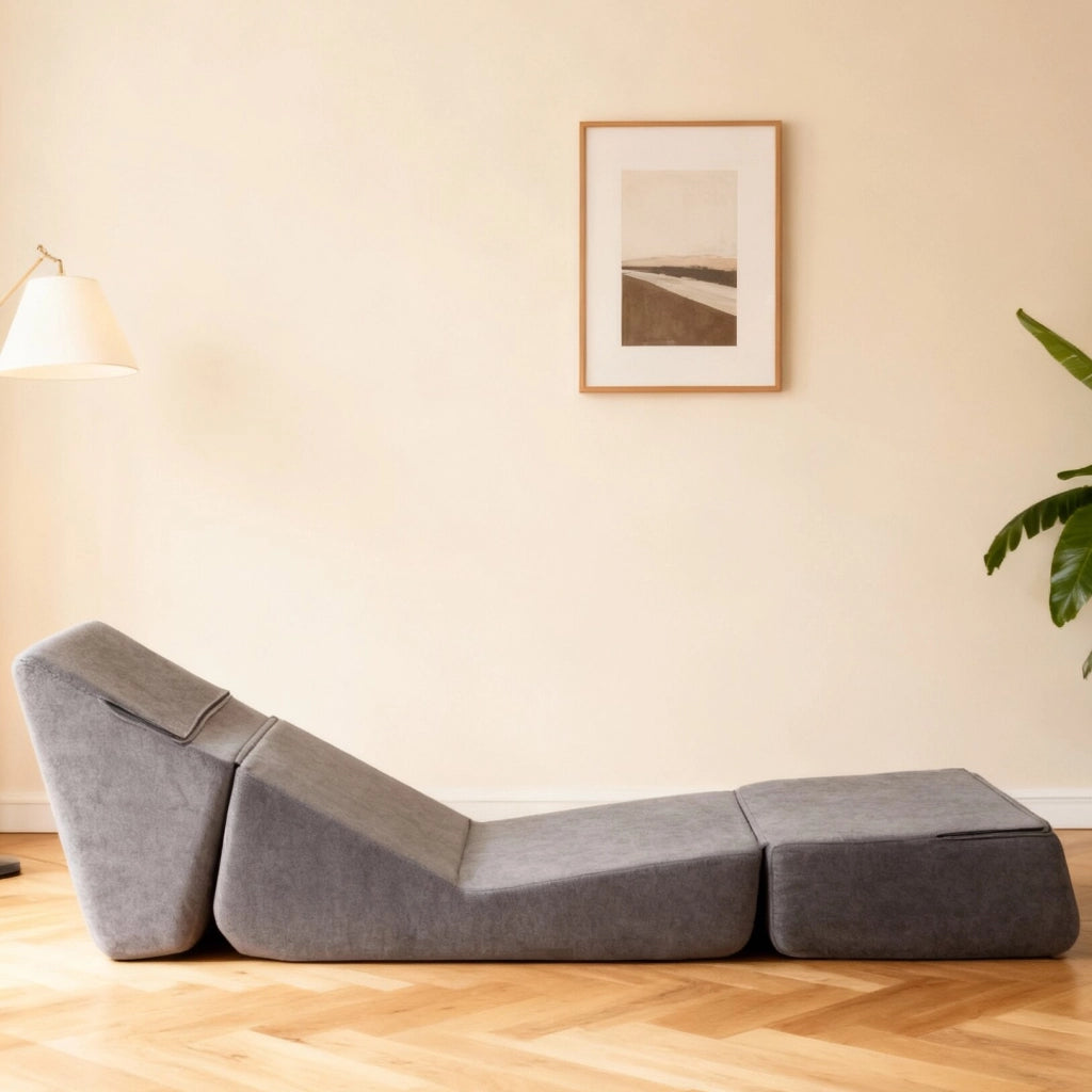 Divano Letto Pieghevole con Schienale Largo in Velluto Grigio