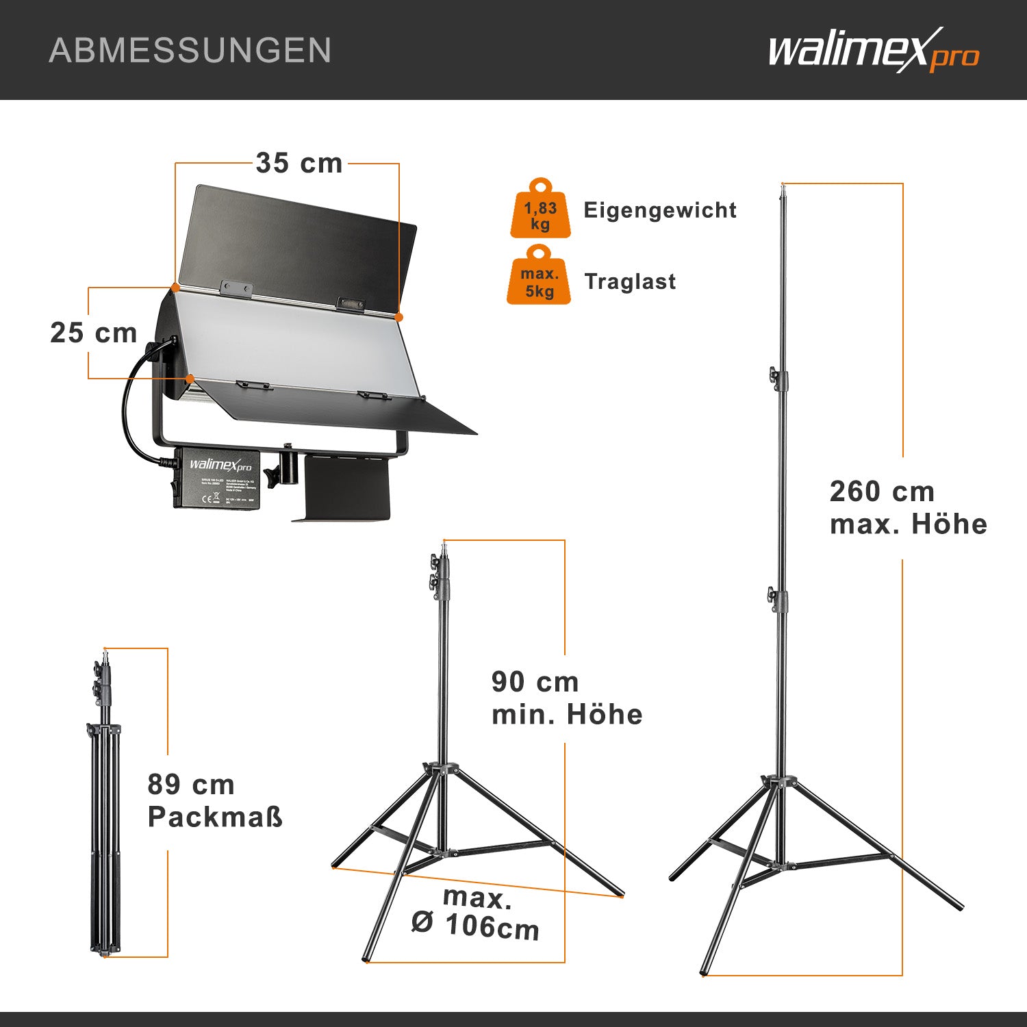 walimex pro LED Sirius 160 Set bicolore con treppiede e telecomando, luce d'area, luce da studio, 65 watt, 6000 lumen 4056929210439