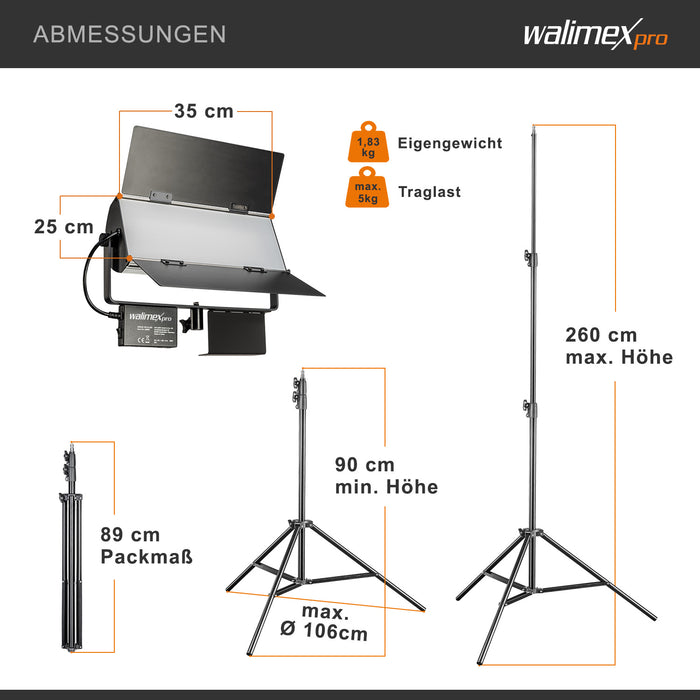 walimex pro LED Sirius 160 Set bicolore con treppiede e telecomando, luce d'area, luce da studio, 65 watt, 6000 lumen 4056929210439