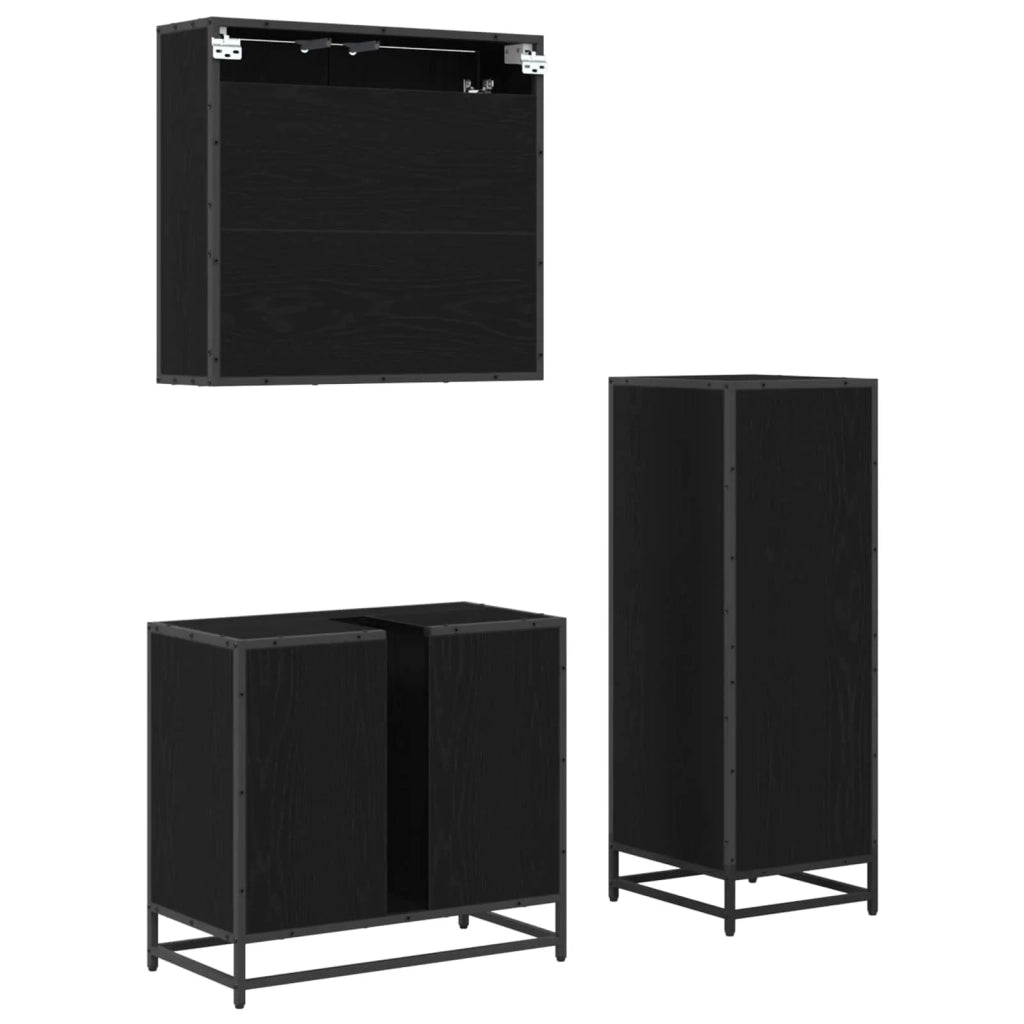 Set di mobili per il bagno 3 pcs Rovere Nero Legno multistrato