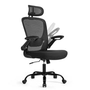 Sedia da ufficio ergonomica in tela con supporto lombare imbottito meccanismo a dondolo seduta larga 53 cm braccioli pieghevoli poggiatesta nero inchiostro 12_0004840