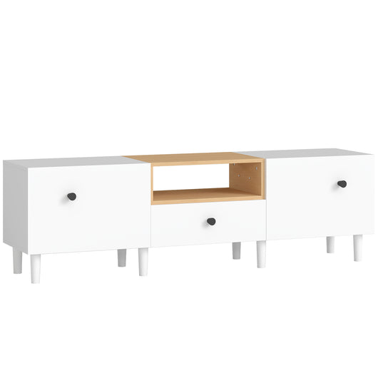 Mobile TV 70" Max con 2 Ante a Ribalta Cassetto e Scaffale Aperto 150x35x45 cm in Legno Bianco e color Legno