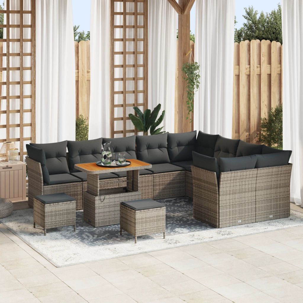 Set Divano da Giardino  12 Pezzi con Cuscini Grigio Poly Rattan Acacia