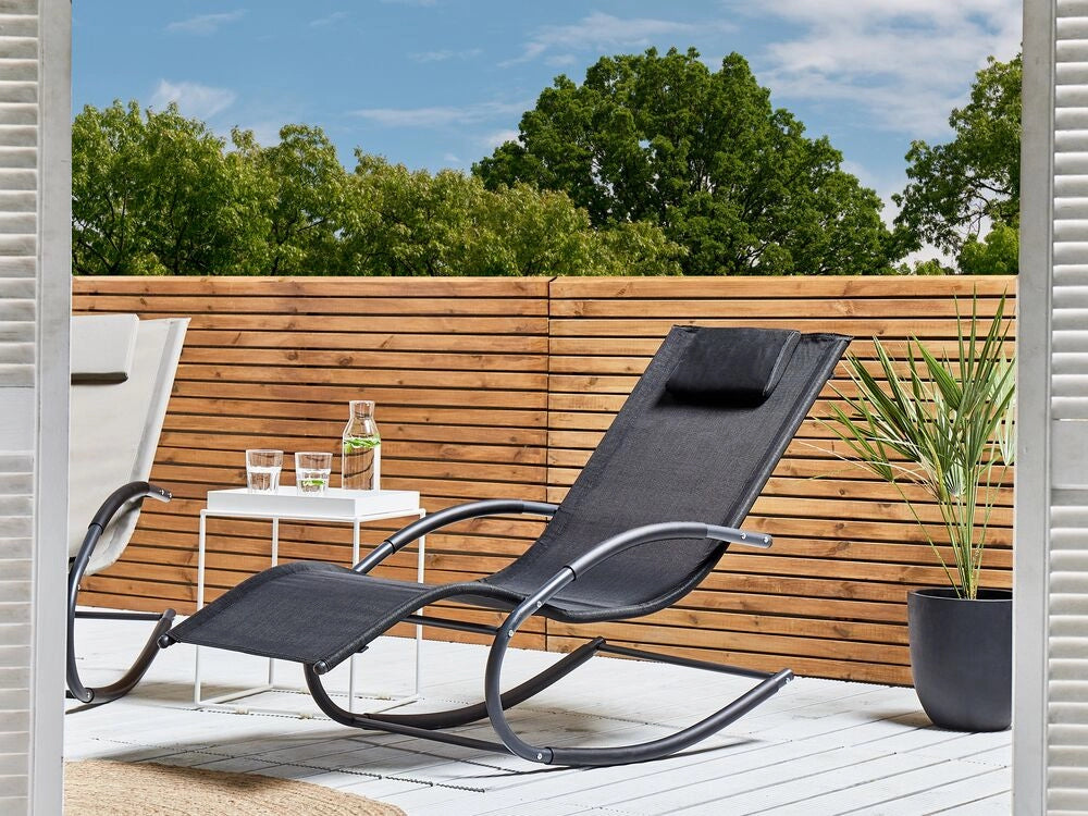 Moderno Sdraio a Dondolo da Giardino in Acciaio Beige con Cuscino
