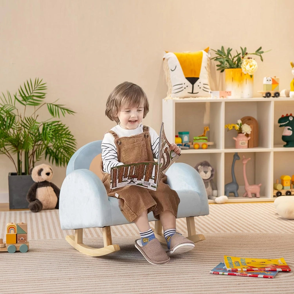Sedia a Dondolo per Bambini in Legno, Poltrona Imbottita per Bambini con Rivestimento in Velluto Morbido, Design Antiribaltamento, per Camera da Letto, Soggiorno