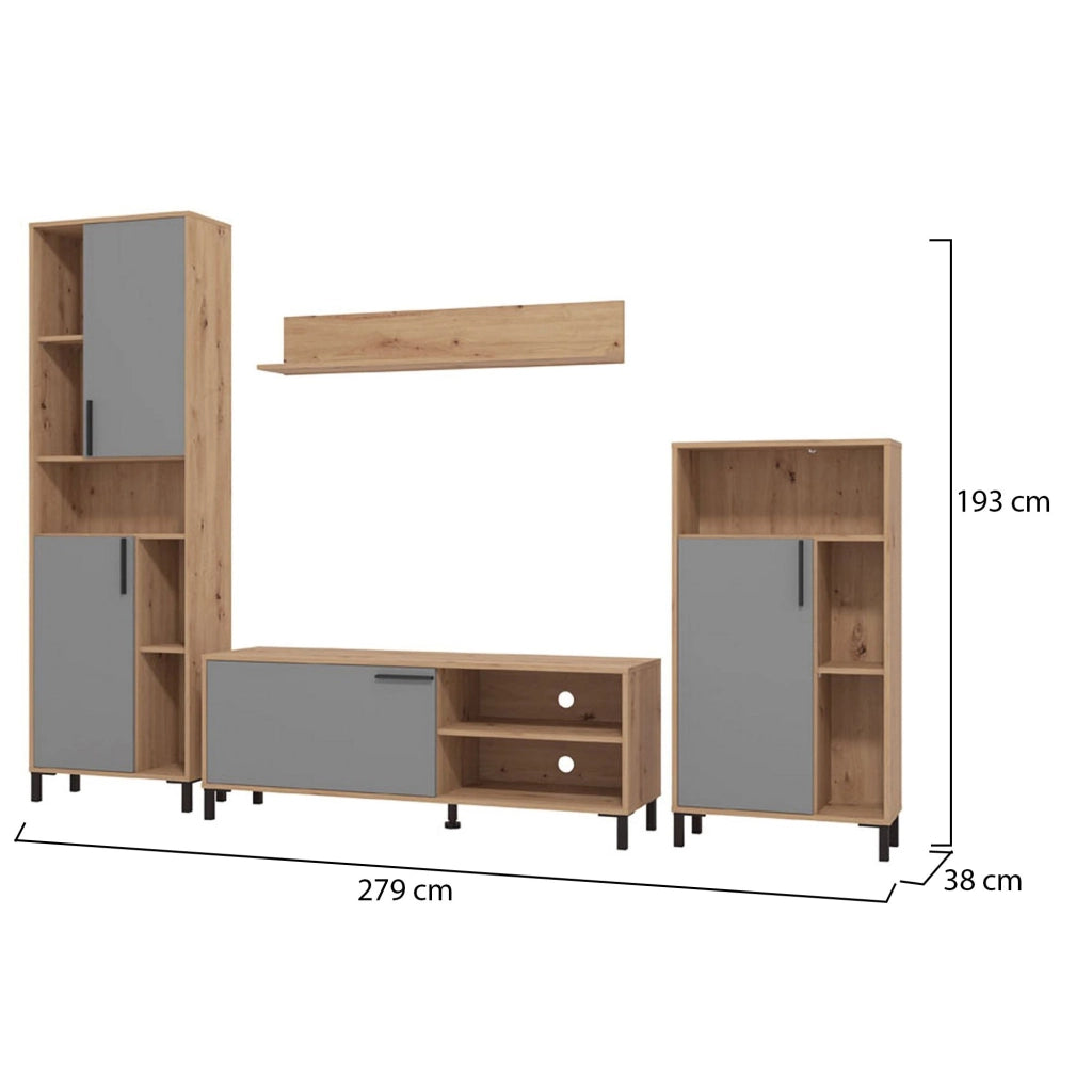 Mobile Soggiorno Civitate, Parete Attrezzata Modulabile, 279x38x192.5h cm Nero Antracite